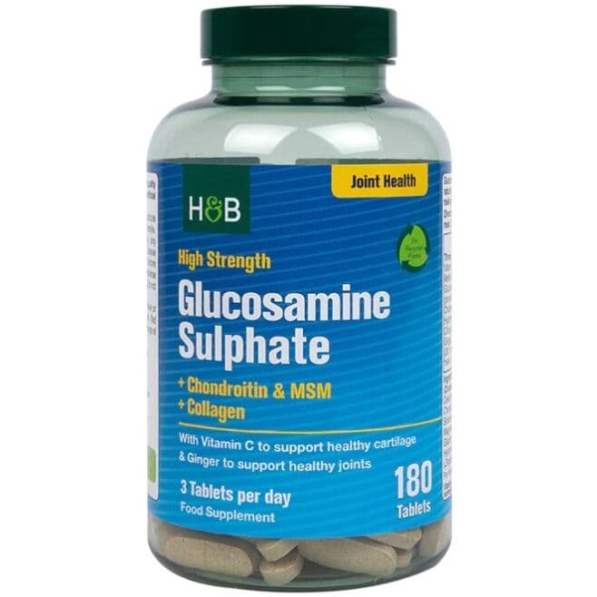 High Strength Glucosamine Sulphate + Chondroitin & MSM + Collagen - 180 tabletter