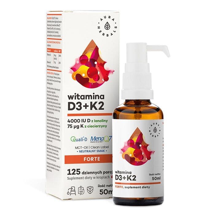 AURA HERBALS Vitamin D3, 4000 IU + K2, MCT (50 ml / 1,69 fl. oz.)