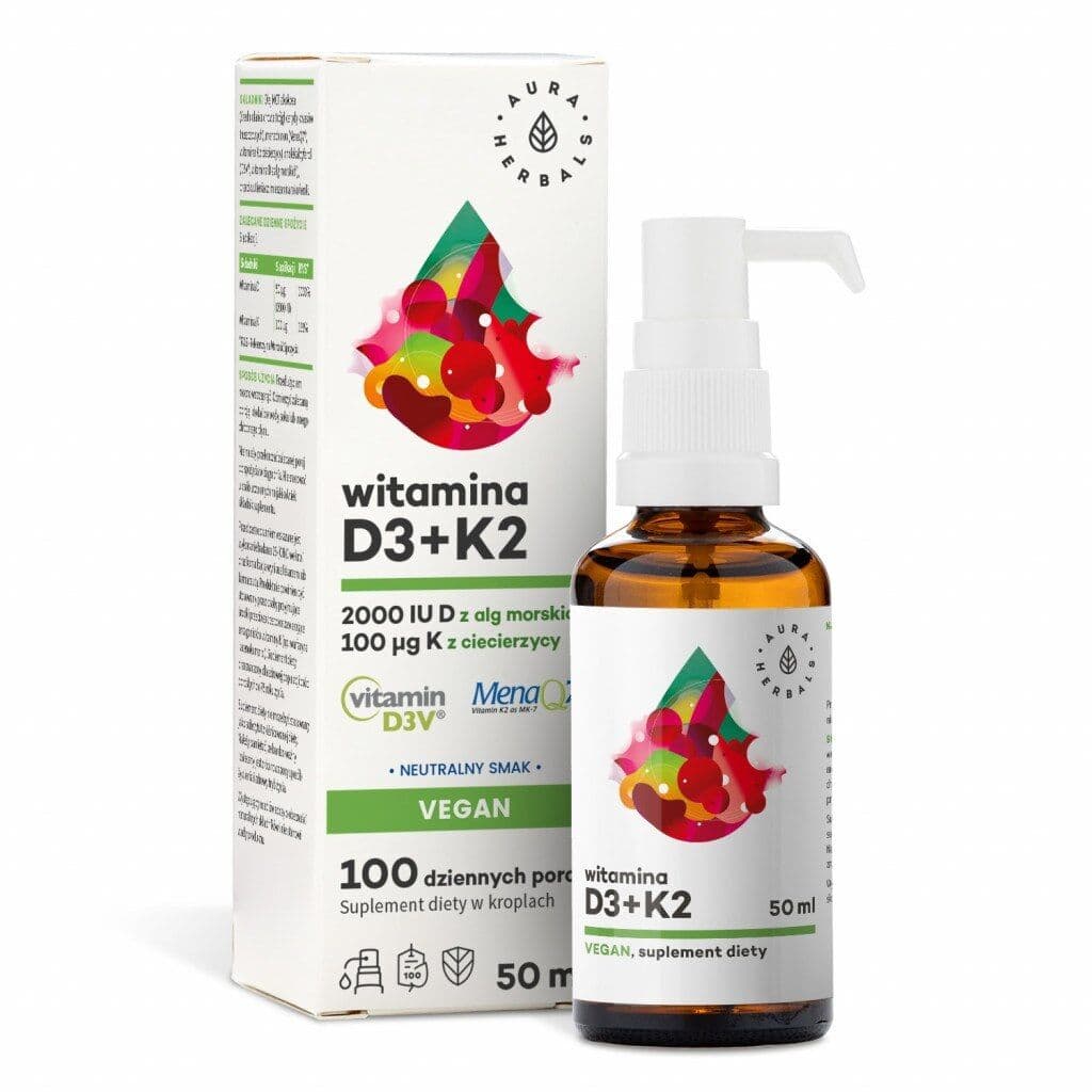 AURA HERBALS Vitamin D3 2000 IU + K2 Vegan (50 ml / 1,69 fl. oz.)