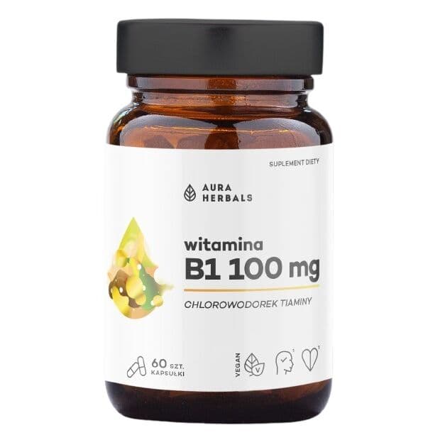 AURA HERBALS Vitamin B1 100 mg, thiamine (60 kapsler)
