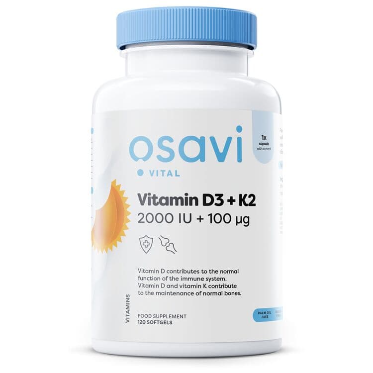 Vitamin D3 + K2, 2000IU + 100mcg – 120 softgels