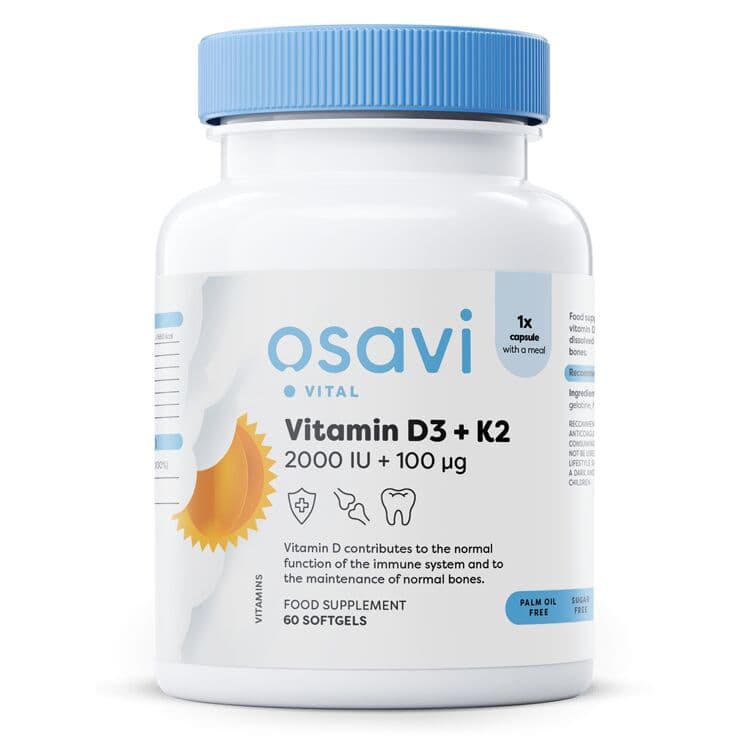 Vitamin D3 + K2, 2000IU + 100mcg – 60 softgels