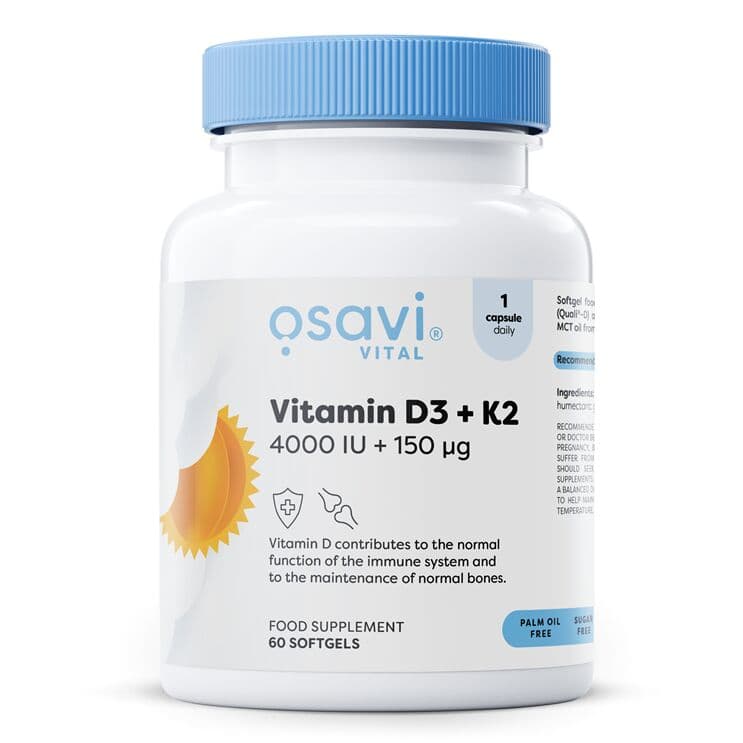 Vitamin D3 + K2, 4000IU + 150mcg – 60 softgels