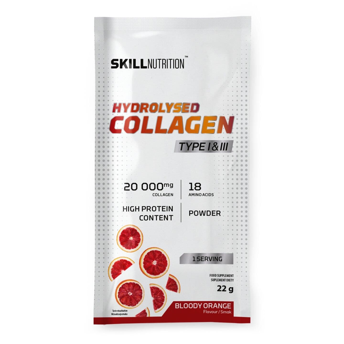 Hydrolysed Collagen Type I & III, Bloody orange – 22g (1 serving)