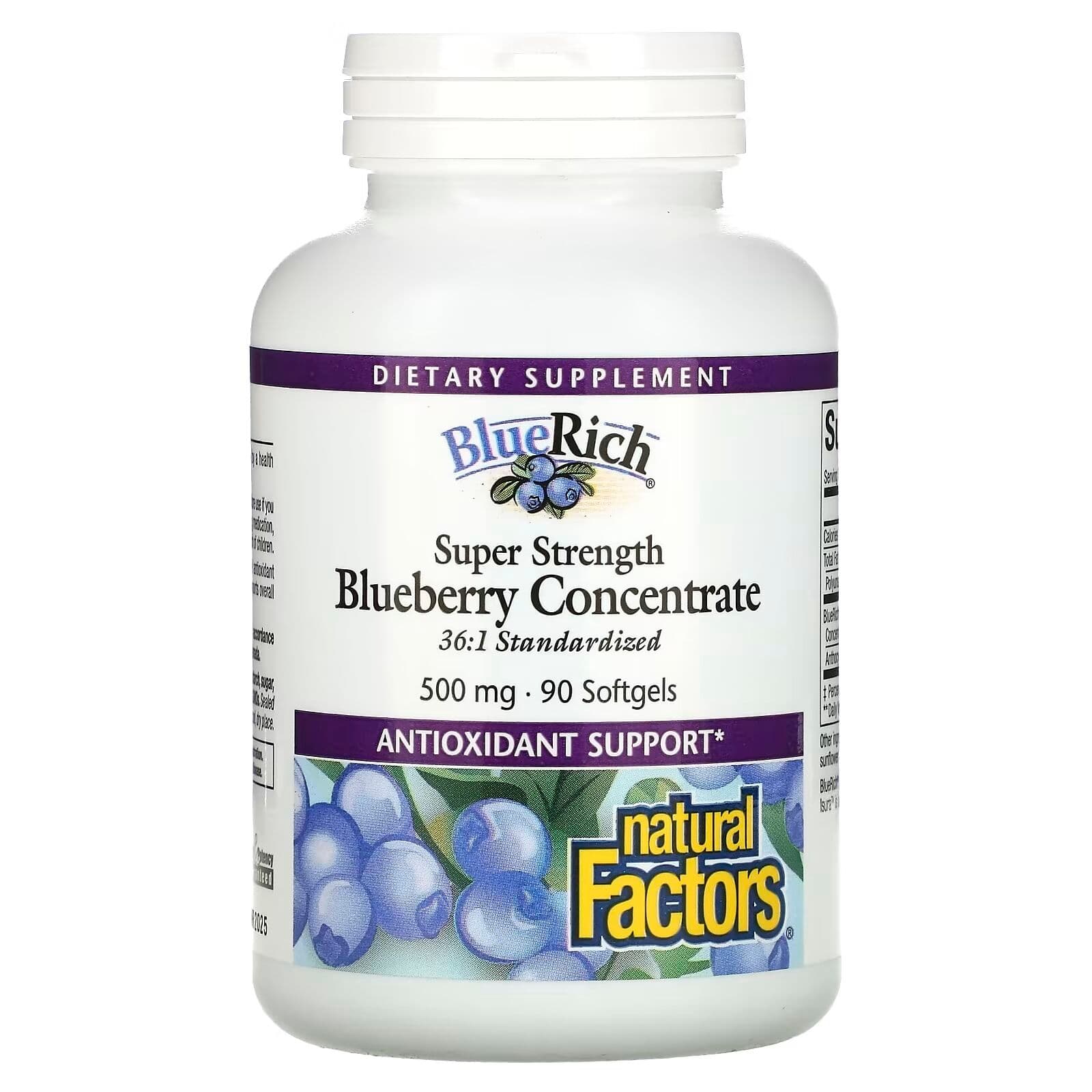 Natural Factors Super Strength Blueberry Concentrate 500mg 90 softgels