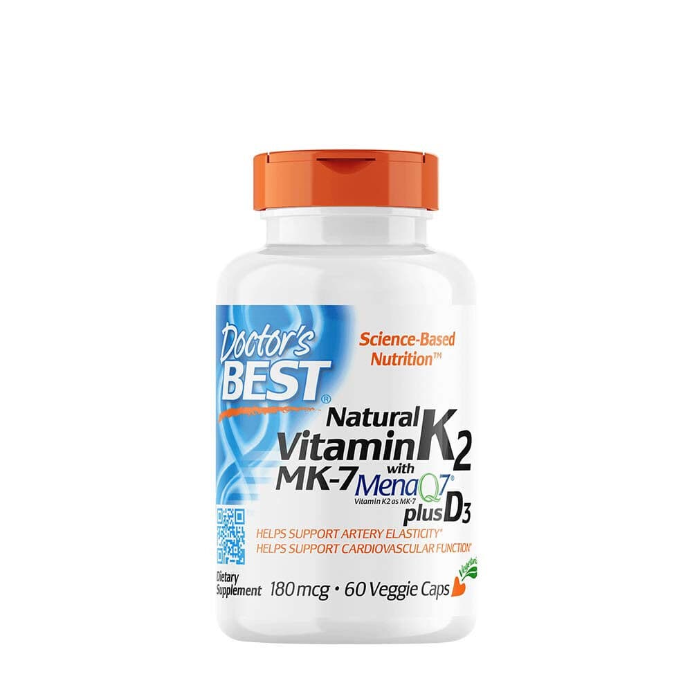 Natural Vitamin K2 MK7 with MenaQ7 plus D3, 180mcg – 60 vcaps
