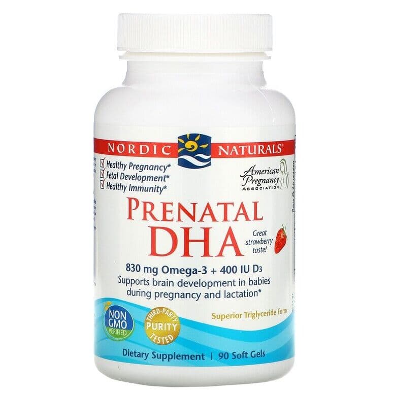 Prenatal DHA, 830mg Omega-3 + 400 IU D3 Strawberry - 90 softgels