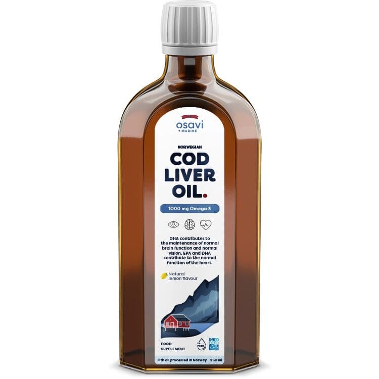 Norwegian Cod Liver Oil, 1000mg Omega 3 (Lemon) – 250 ml.