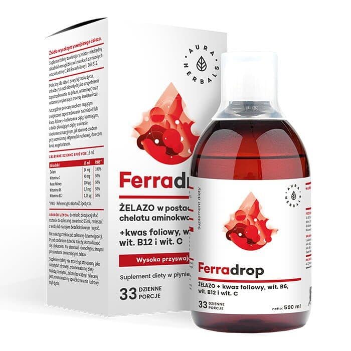 AURA HERBALS Ferradrop, Liquid Iron + Folic Acid (500 ml / 16,9 fl. oz.)