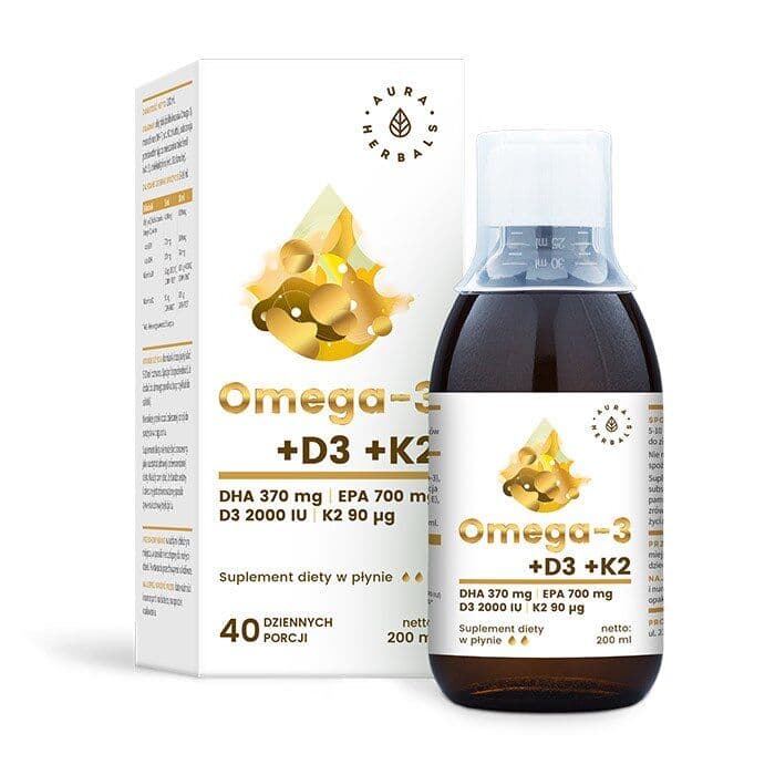 AURA HERBALS Omega-3 -370 DHA / 700 EPA + D3 2000 IU + K2 (200 ml / 6,76 fl. oz.)