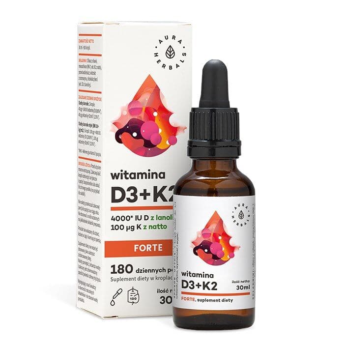 AURA HERBALS Vitamin D3, 4000 IU + K2 FORTE (30 ml / 1 fl. oz.)
