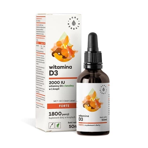 AURA HERBALS Vitamin D3, 2000 IU FORTE, MCT (50 ml / 1,69 fl. oz.)