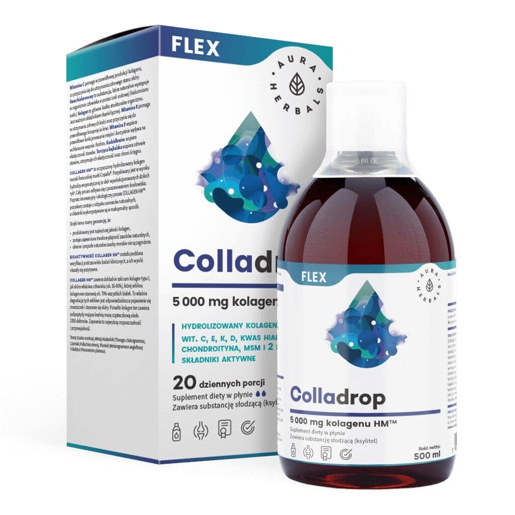 AURA HERBALS Colladrop Flex, marine collagen, 5000 mg (500 ml / 16,9 fl. oz.)