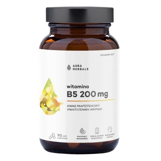 AURA HERBALS Vitamin B5 200 mg, pantothenic acid (90 caps)
