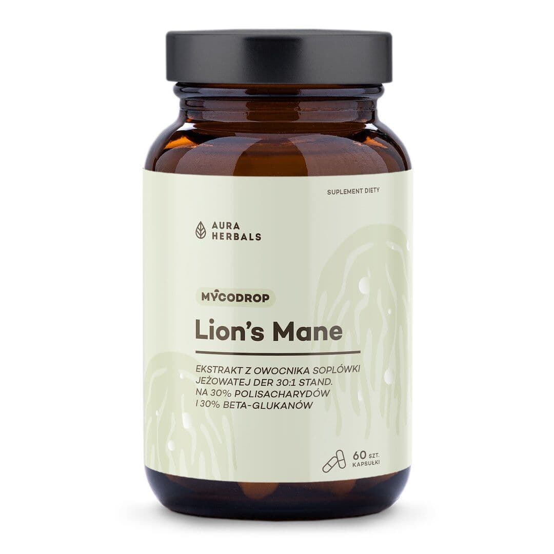 AURA HERBALS Mycodrop, Lion's Mane 30:1, 30% beta-glukan (60 caps)