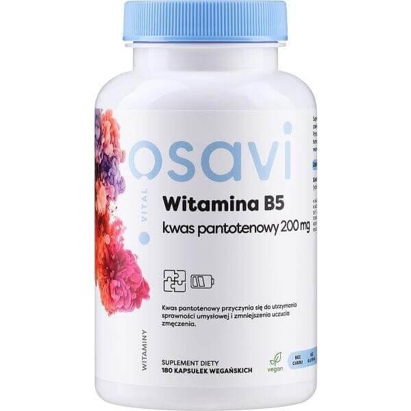 OSAVI Vitamin B5 – Pantothenic acid, 200 mg (180 caps)