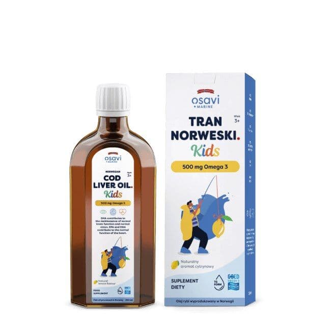 OSAVI Norwegian Cod Liver Oil for Kids, 500 mg – lemon flavor (250 ml / 9 fl. oz.)