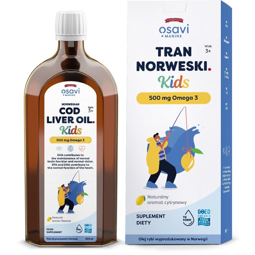 OSAVI Norwegian Cod Liver Oil for Kids, 500 mg – lemon flavor (500 ml / 16.9 fl. oz.)
