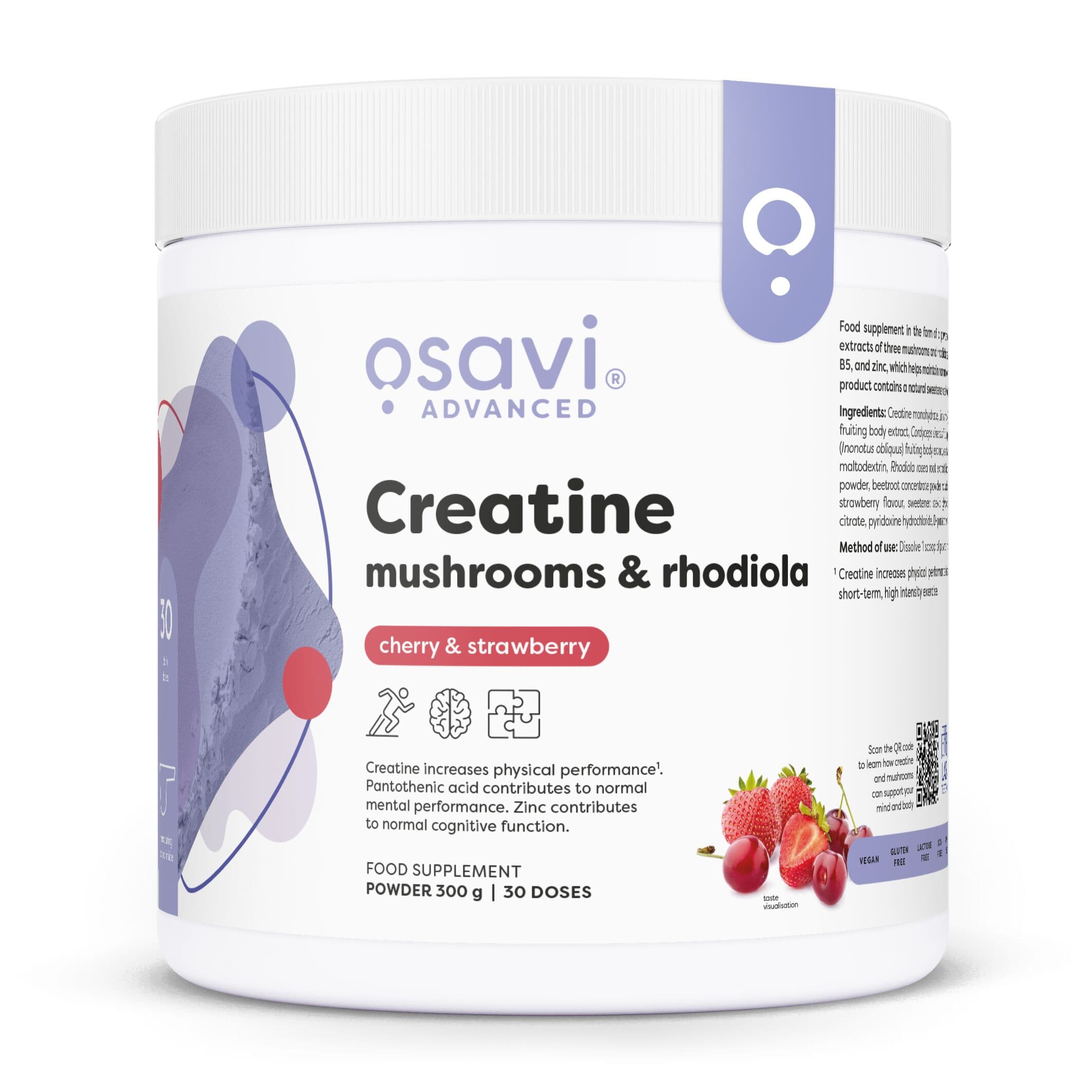 Creatine, Mushrooms & Rhodiola, Cherry & Strawberry – 300g