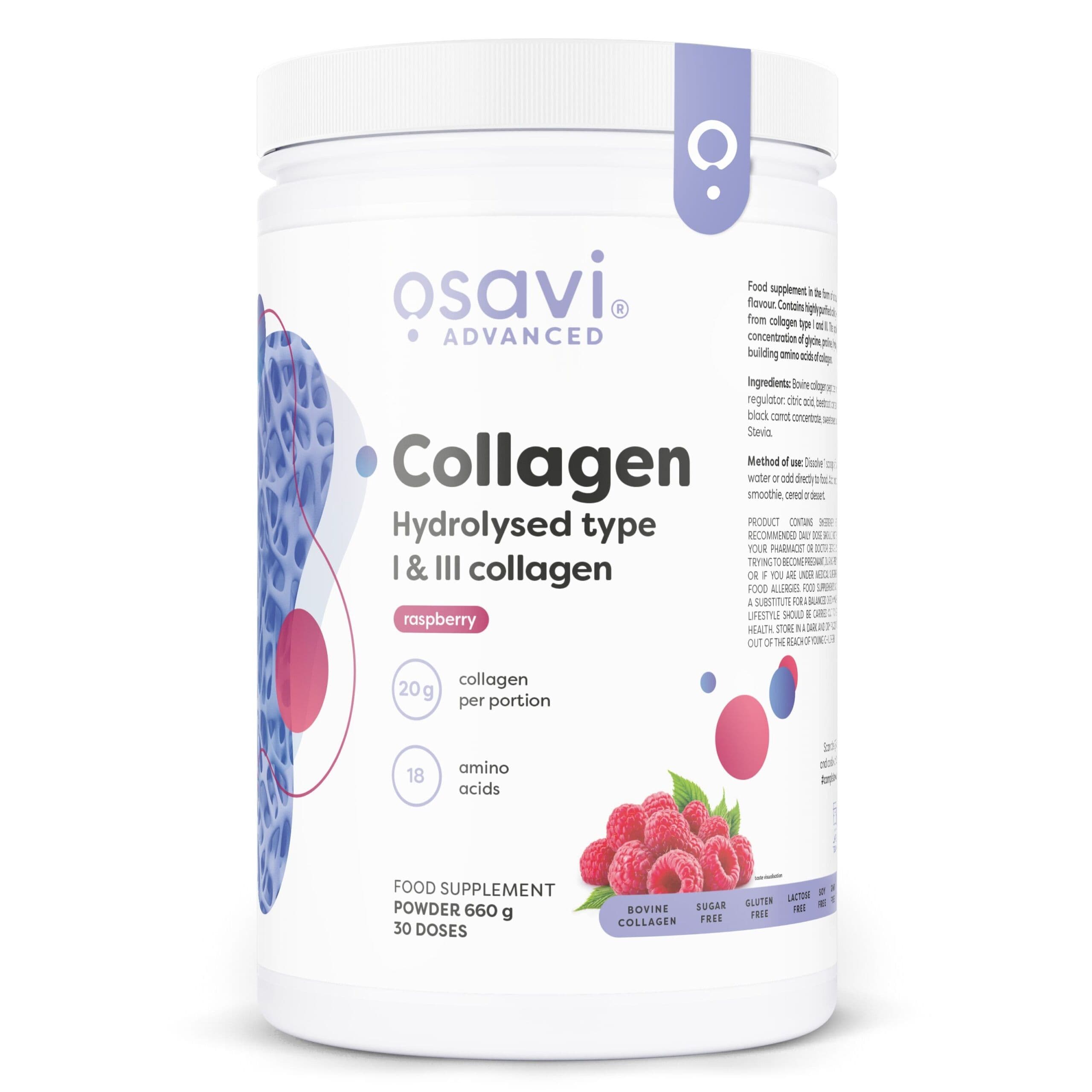 Collagen Hydrolysed Type I & III, Raspberry – 660g