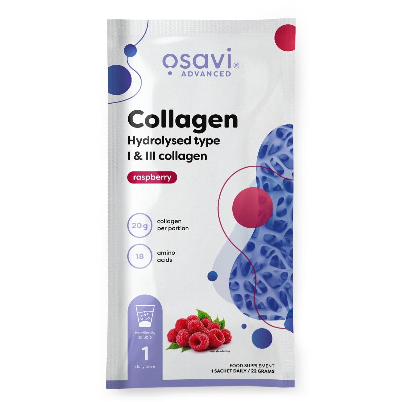 Collagen Hydrolysed Type I & III, Raspberry – 22g (1 serving)