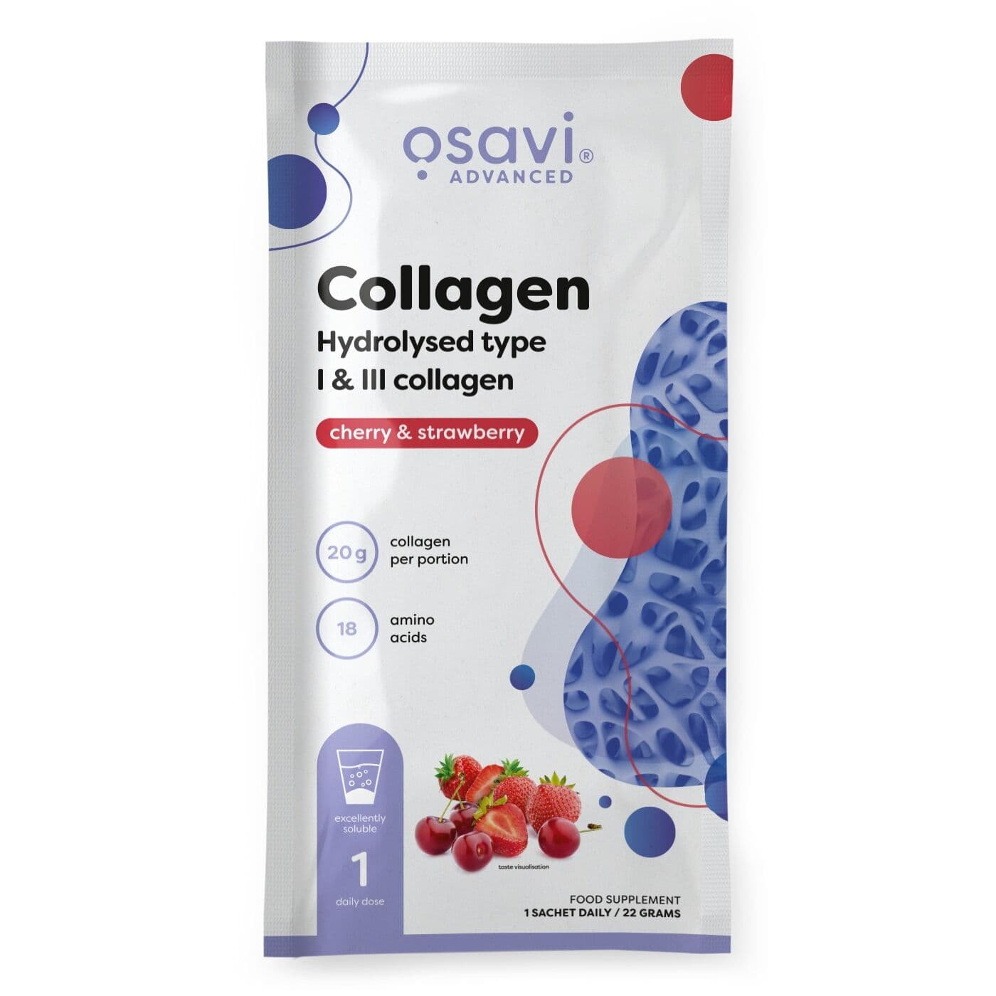 Collagen Hydrolysed Type I & III, Cherry & Strawberry – 22g (1 Portion)