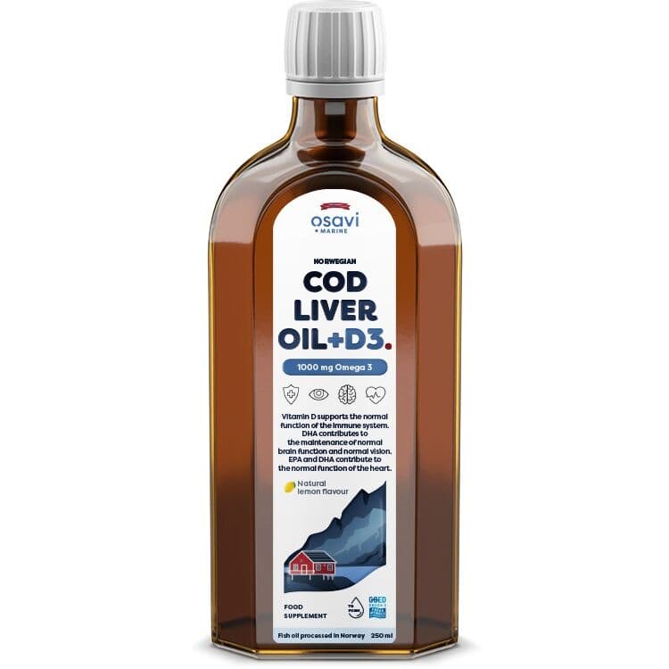 Norwegian Cod Liver Oil + D3, 1000mg Omega 3 (Lemon) – 250 ml