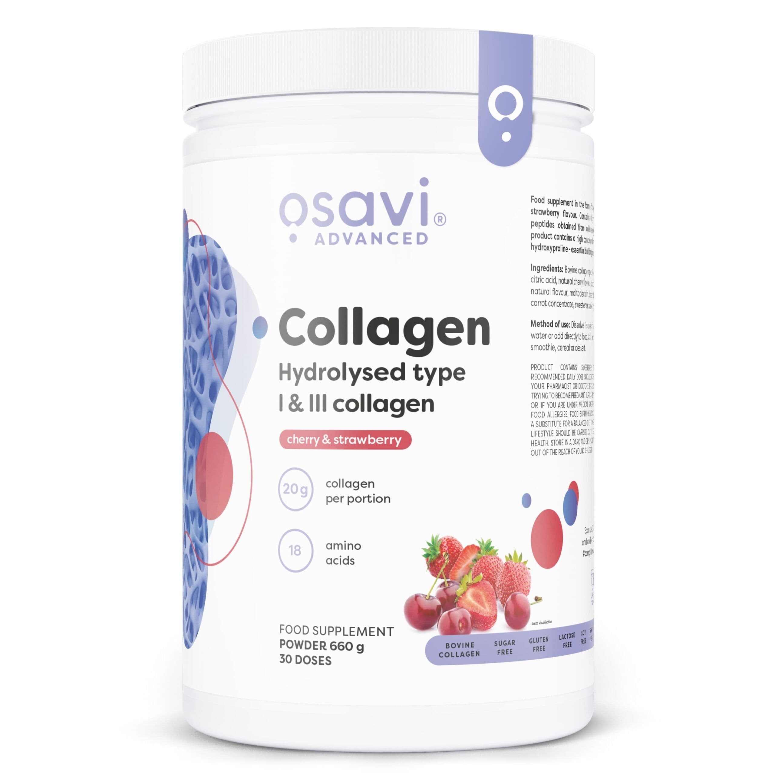 Collagen Hydrolysed Type I & III, Cherry & Strawberry – 660g
