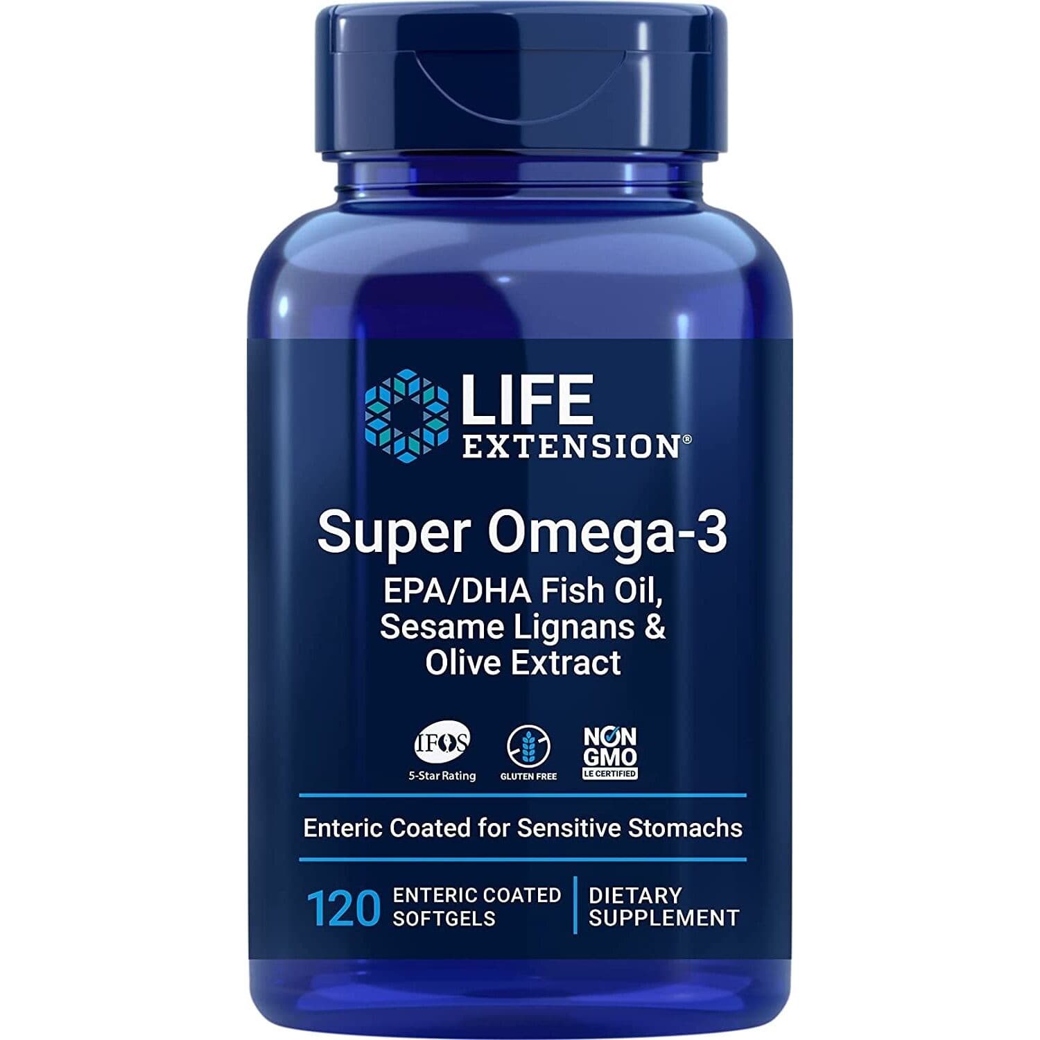 Super Omega-3 EPA/DHA with Sesame Lignans & Olive Extract – 120 enteric coated softgels